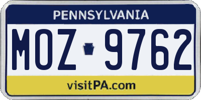 PA license plate MOZ9762