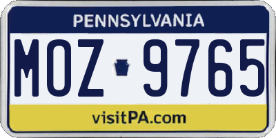 PA license plate MOZ9765