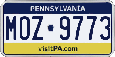 PA license plate MOZ9773