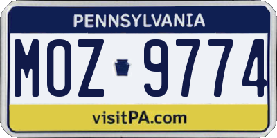 PA license plate MOZ9774