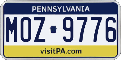 PA license plate MOZ9776