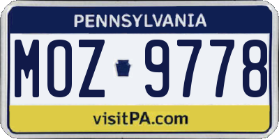 PA license plate MOZ9778