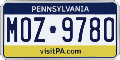 PA license plate MOZ9780