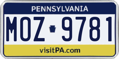 PA license plate MOZ9781