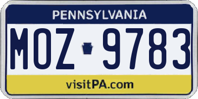 PA license plate MOZ9783