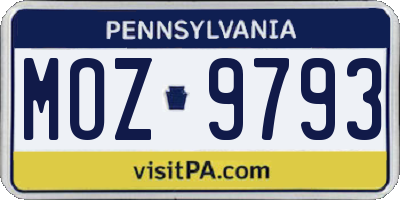 PA license plate MOZ9793