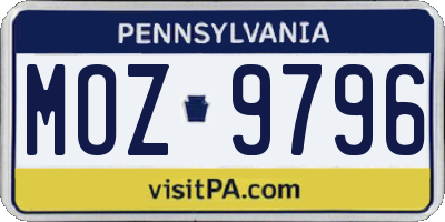 PA license plate MOZ9796