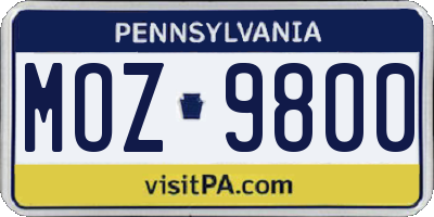 PA license plate MOZ9800