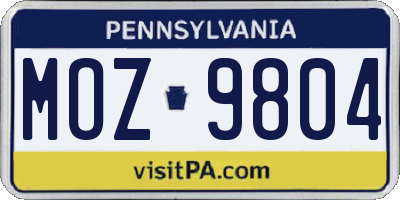 PA license plate MOZ9804