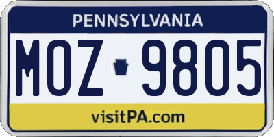 PA license plate MOZ9805