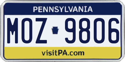 PA license plate MOZ9806