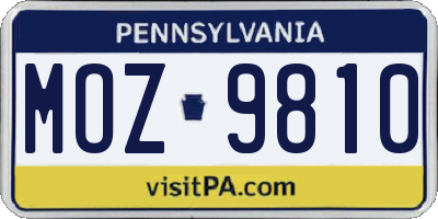 PA license plate MOZ9810