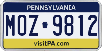 PA license plate MOZ9812