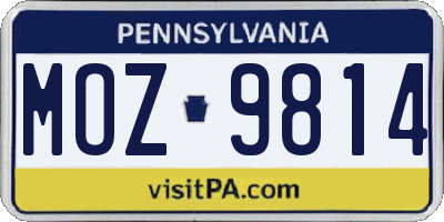 PA license plate MOZ9814