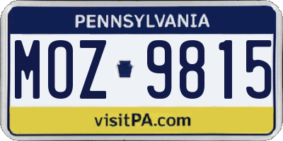 PA license plate MOZ9815