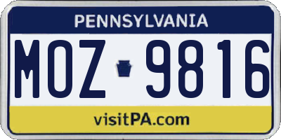 PA license plate MOZ9816