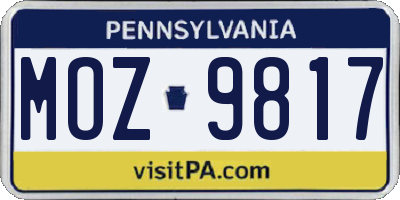 PA license plate MOZ9817