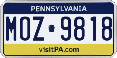 PA license plate MOZ9818