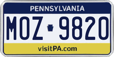 PA license plate MOZ9820