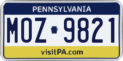 PA license plate MOZ9821
