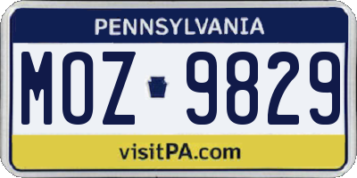 PA license plate MOZ9829