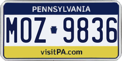 PA license plate MOZ9836