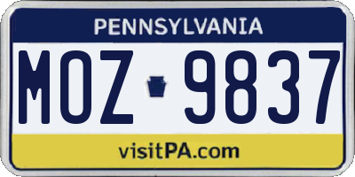 PA license plate MOZ9837