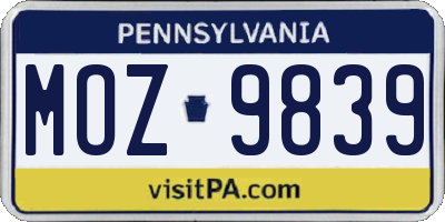 PA license plate MOZ9839