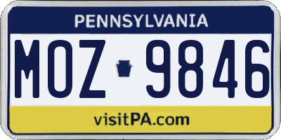 PA license plate MOZ9846