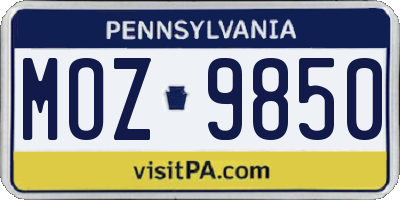 PA license plate MOZ9850