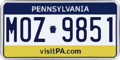 PA license plate MOZ9851