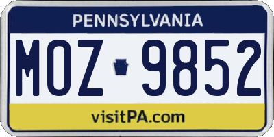 PA license plate MOZ9852