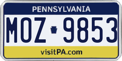 PA license plate MOZ9853