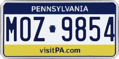 PA license plate MOZ9854