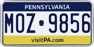 PA license plate MOZ9856