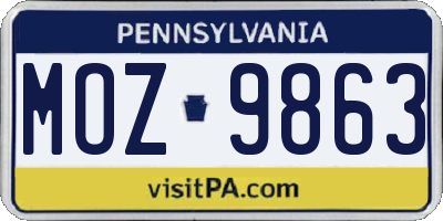 PA license plate MOZ9863