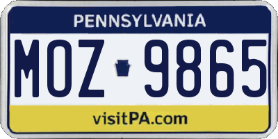 PA license plate MOZ9865
