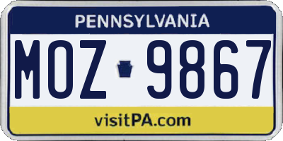PA license plate MOZ9867