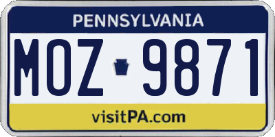PA license plate MOZ9871