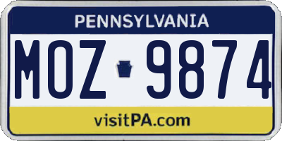 PA license plate MOZ9874
