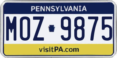 PA license plate MOZ9875