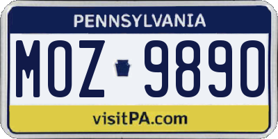 PA license plate MOZ9890