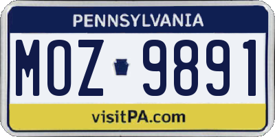 PA license plate MOZ9891