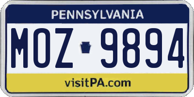 PA license plate MOZ9894