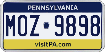 PA license plate MOZ9898