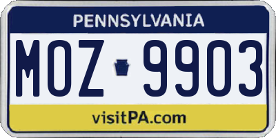 PA license plate MOZ9903