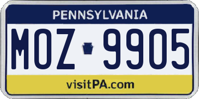 PA license plate MOZ9905