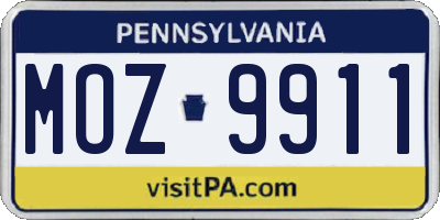 PA license plate MOZ9911