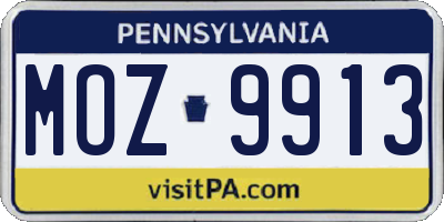 PA license plate MOZ9913
