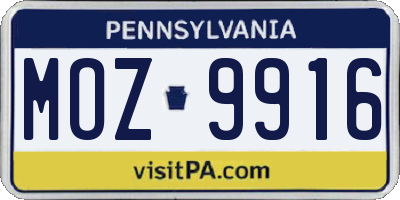 PA license plate MOZ9916
